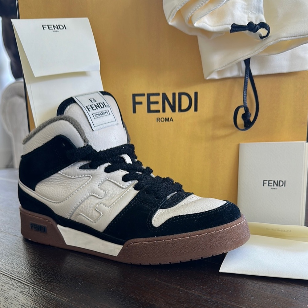 Fendi Black and White Leather Sneakers